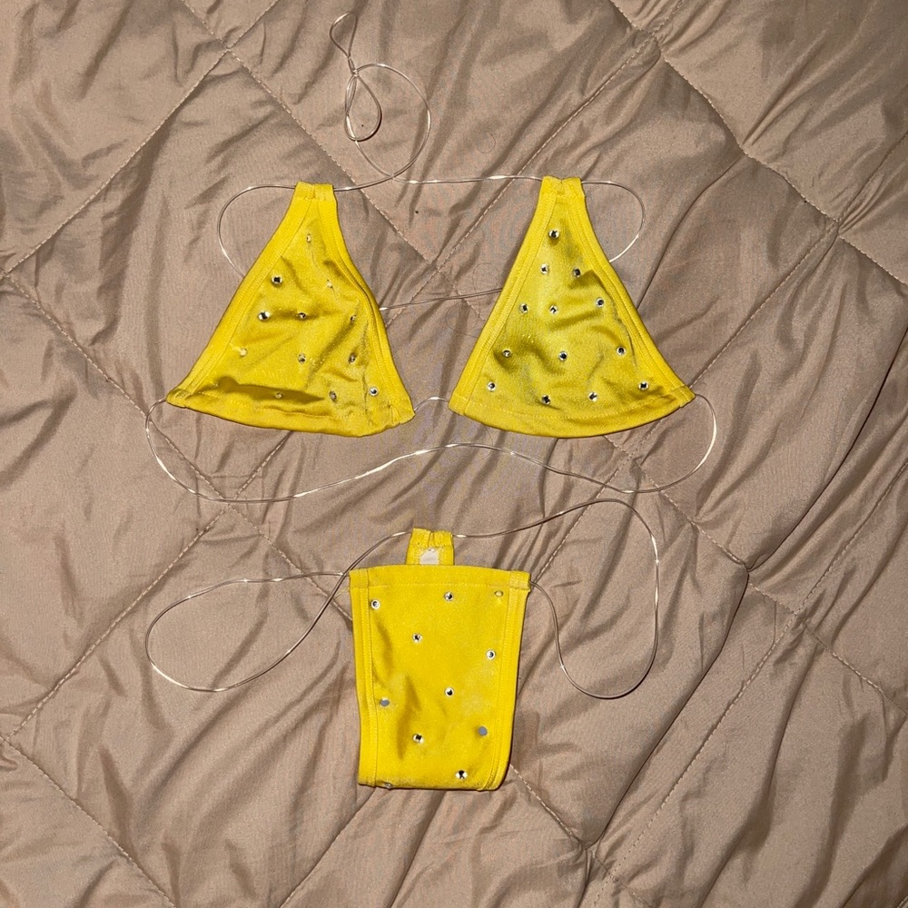 yellow rhinestone microkini w/ clear straps